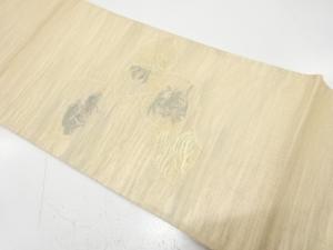 紗　地紙に松笹・花模様織り出し　袋帯